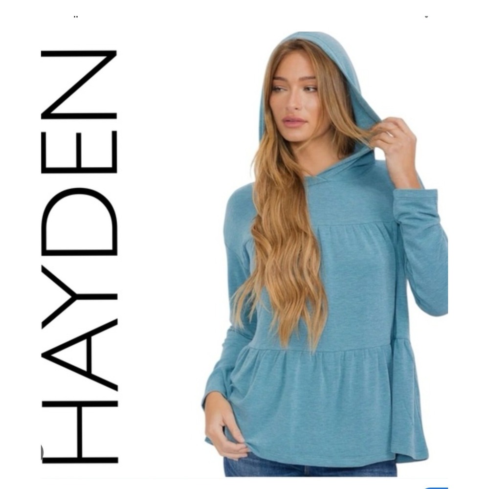 HAYDEN Womens Hooded Tiered French‎ Terry Top NEW!!!
